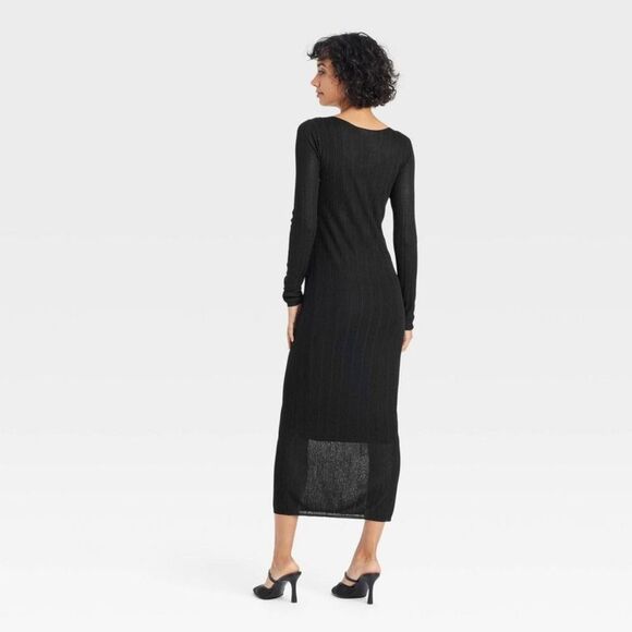 A New Day - Women's Long Sleeve Sheer Maxi Sweater Dress - A N Black - Picture 2 of 3